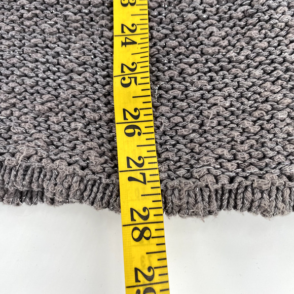 Zara Knit Womens Open Knit Deep V-Neck Sweater Sz L Grey Silver Split Hem - Picture 7 of 9